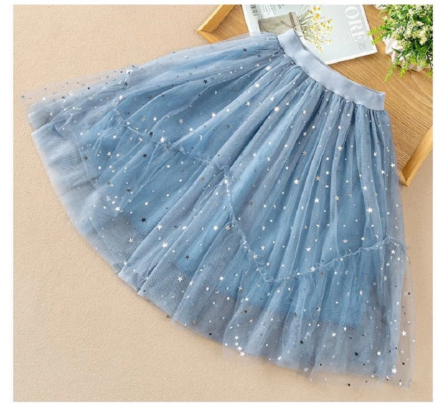 Kids Below Knee Tulle Skirt Sparkling Sheer Casual Party Fashion Wear Esg16558