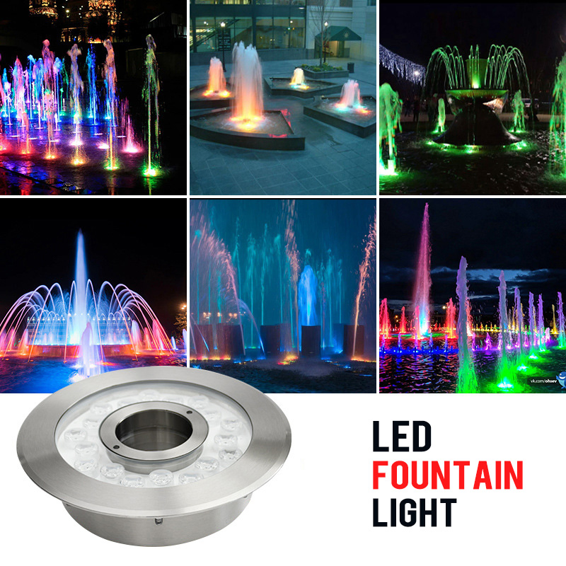 Outdoor LED Fountain Ring Light 6W 9W 12W 18W DMX Control Stainless Steel IP68 Submersible RGB Fountain Lights