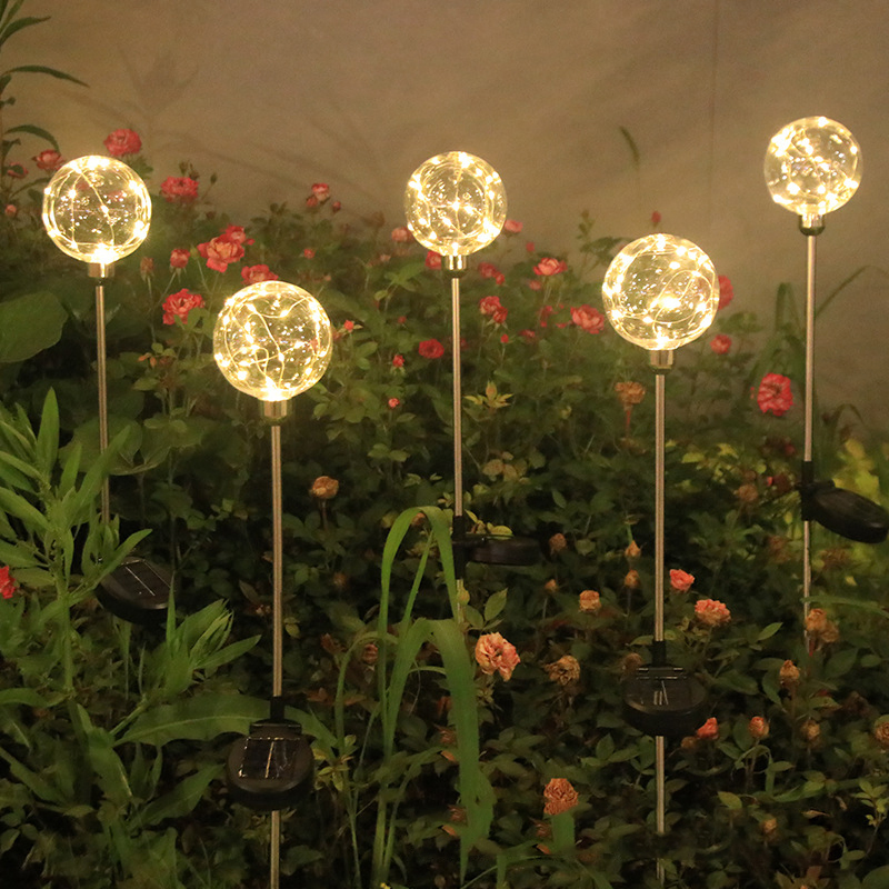 Outdoor Lamp for Landscape Path Lawn Garden Outdoor Decoration Solar Copper Wire Globe Stake Lights