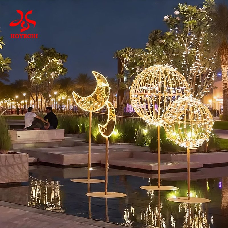 Outdoor Ramadan LED Motif Lights Moon Star Islamic Holiday Street Decoration Lighting