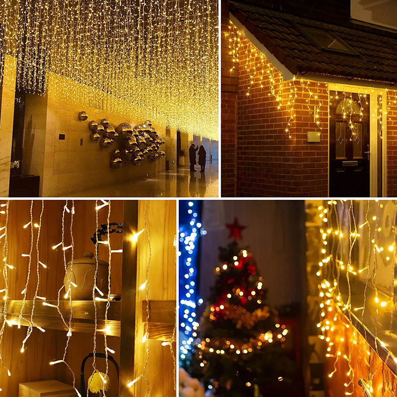 Solar Curtain String Lights Outdoor Remote Control 10m 300 LED Fairy Waterfall String Light for Home Garden Patio Wedding Christmas Party - Multi-Color