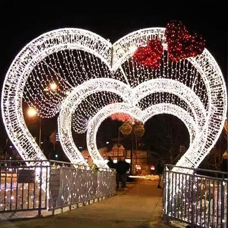 Outdoor Giant Arch Street Christmas Festival Wedding Decoration Large 3D Love Heart Shaped Tunnel LED Motif Light