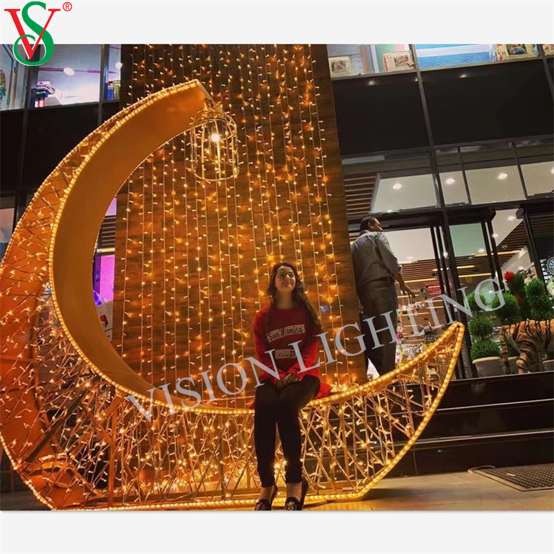 Ramadan Outdoor Decoration Crescent Moon Motif Lights for Shopping Mall