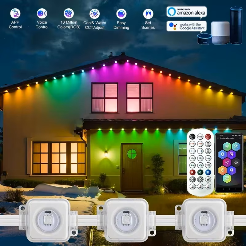 15m 30lamp Outdoor Eaves Lights Tuya Smart LED String APP RGB Light Strip WiFi Control Works with Alexa Google Home Assistant