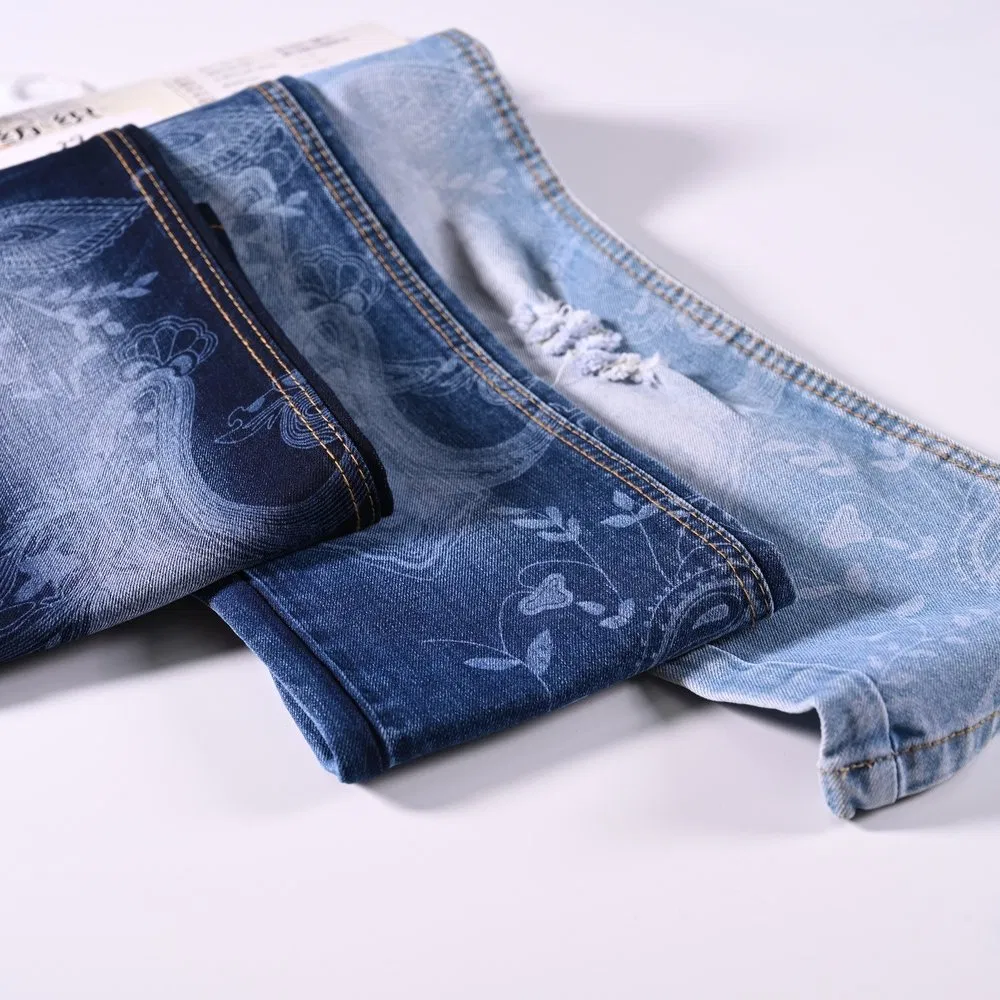 Indigo Finish Laser Laser-Engraved Patterned Denim Fabric for Custom Fashion Jeans
