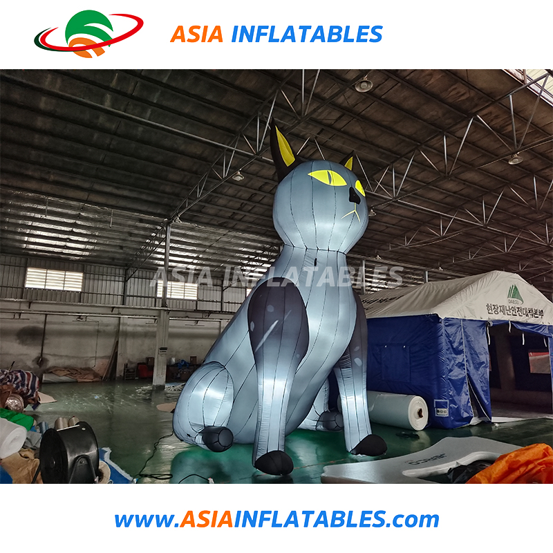 LED Lighting Inflatable Black Cat Model Inflatable Cat Animal for Halloween Decor