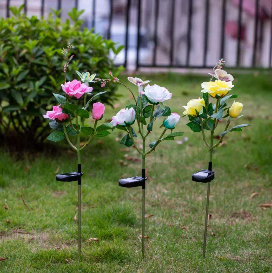 Christmas Solar Light Outdoor LED Garden Landscape Rose Flower Stake Lights