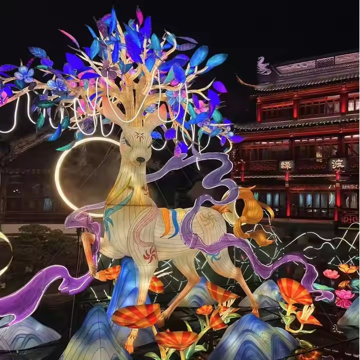 Customized Traditional Chinese Festival Lantern Colorful Cloth Animal Lights Christmas Theme Reindeer Crafts