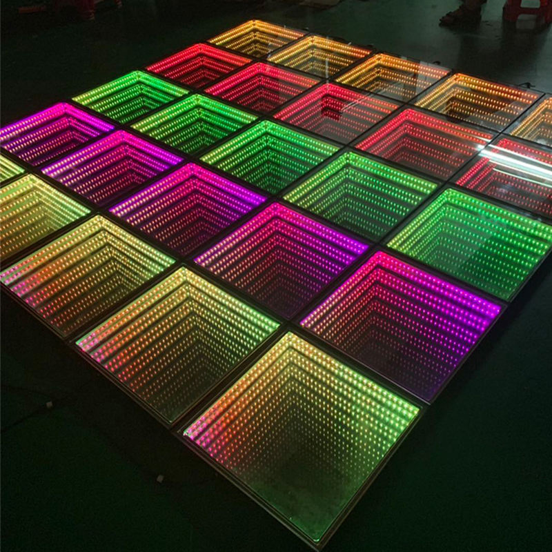 LED Dancing Floor Wedding Portable 3D Interactive LED Light up Floor Tile Light Infinity Mirror Wireless Floor Dance Light