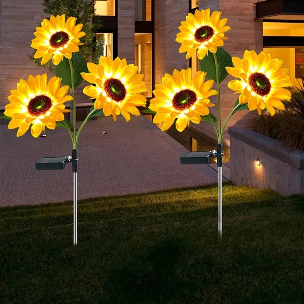 Solar Sunflower Garden Light Outdoor Waterproof Stake Light for Pathway Yard Landscape Lighting