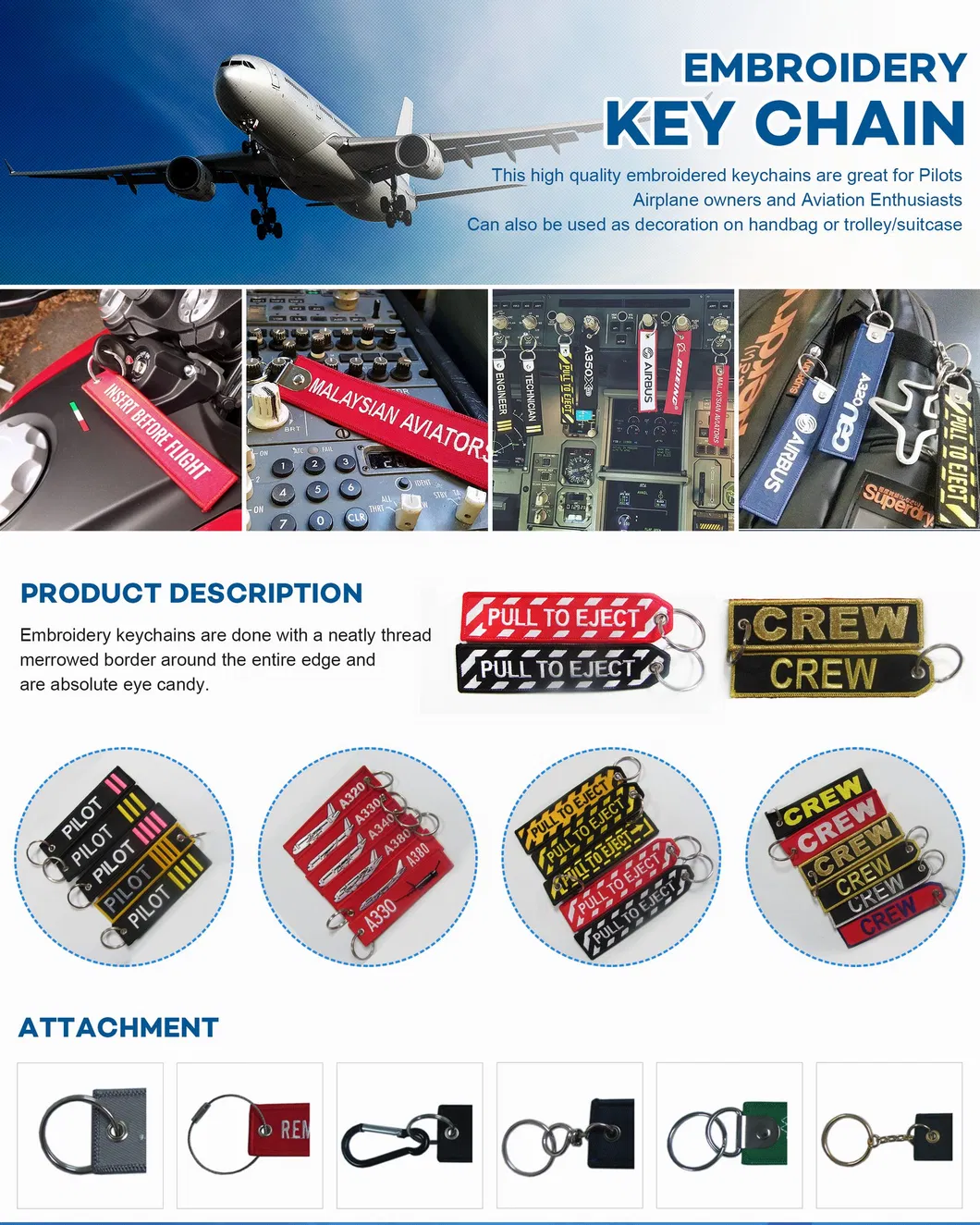 Embroidered Flight Keychain