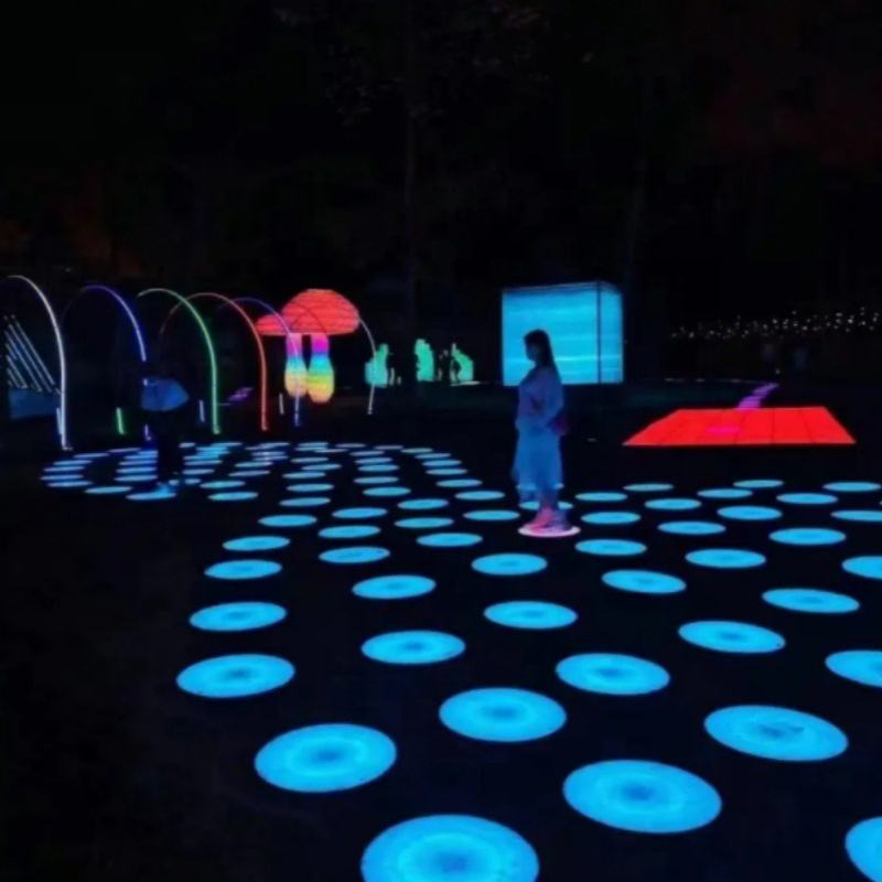 LED Luminous Circular Music Jumping Floor Brick Light Human Body Gravity Induction Dance Floor Outdoor Color Interactive Light