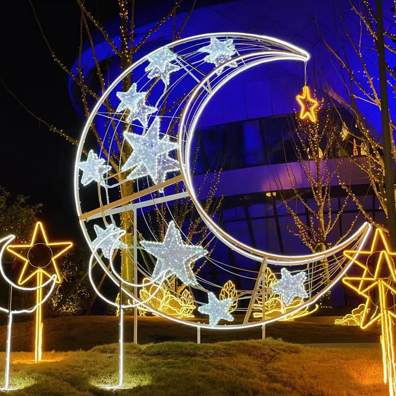 Outdoor Colorful Ball Design Waterproof 3D Moon and Stars Ramadan LED Motif Decoration Light