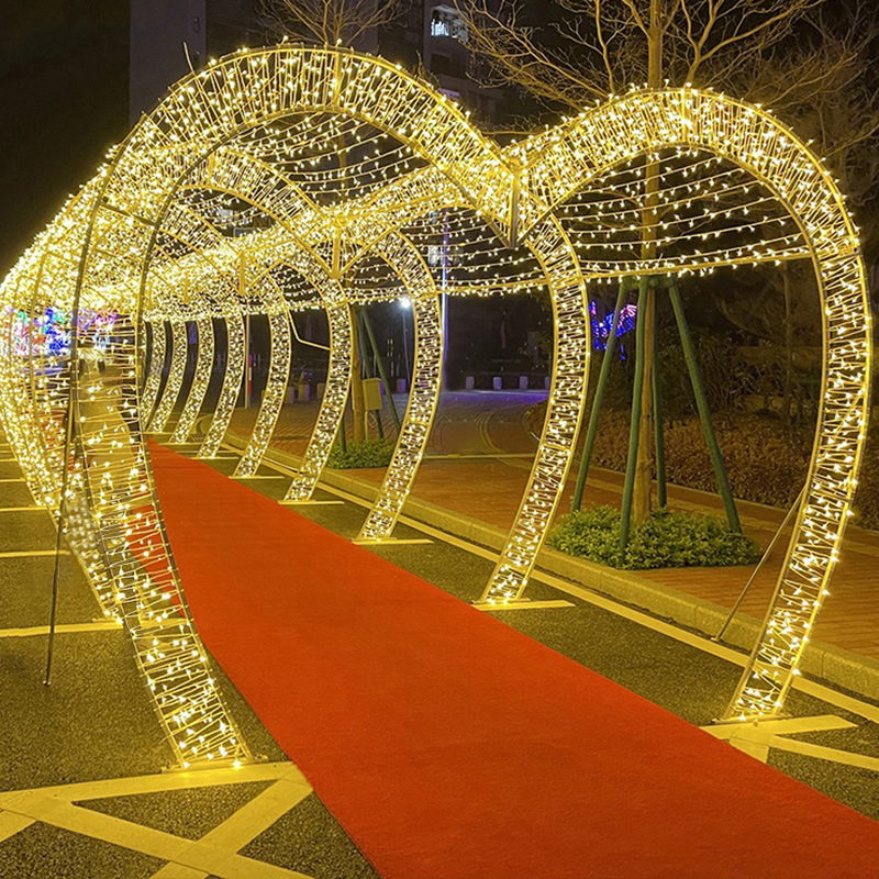 Outdoor Giant Arch Street Christmas Festival Wedding Decoration Large 3D Love Heart Shaped Tunnel LED Motif Light