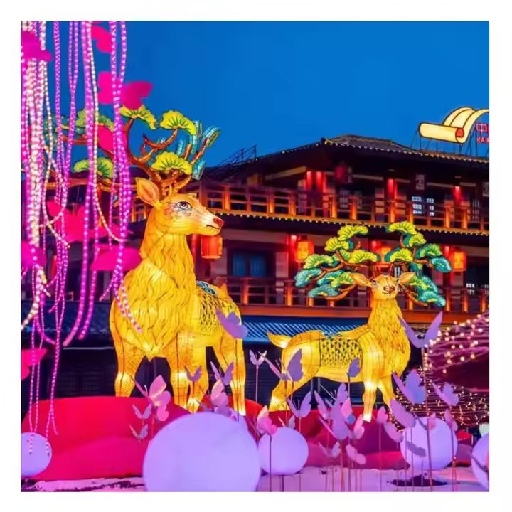 Customized Traditional Chinese Festival Lantern Colorful Cloth Animal Lights Christmas Theme Reindeer Crafts