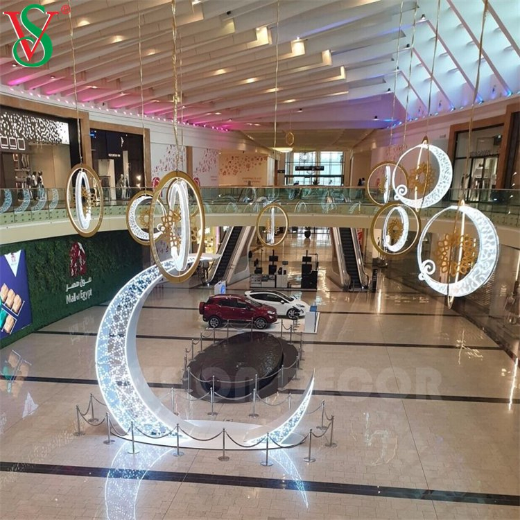 Shopping Mall Decorations LED Ramadan Crescent Moon Motif Lights