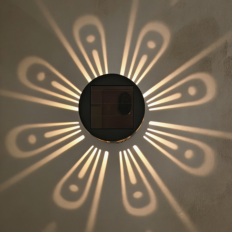 Solar-Powered Peacock Feather Projection Wall Light - LED Decorative Lamp for Home/Outdoor Ambiance