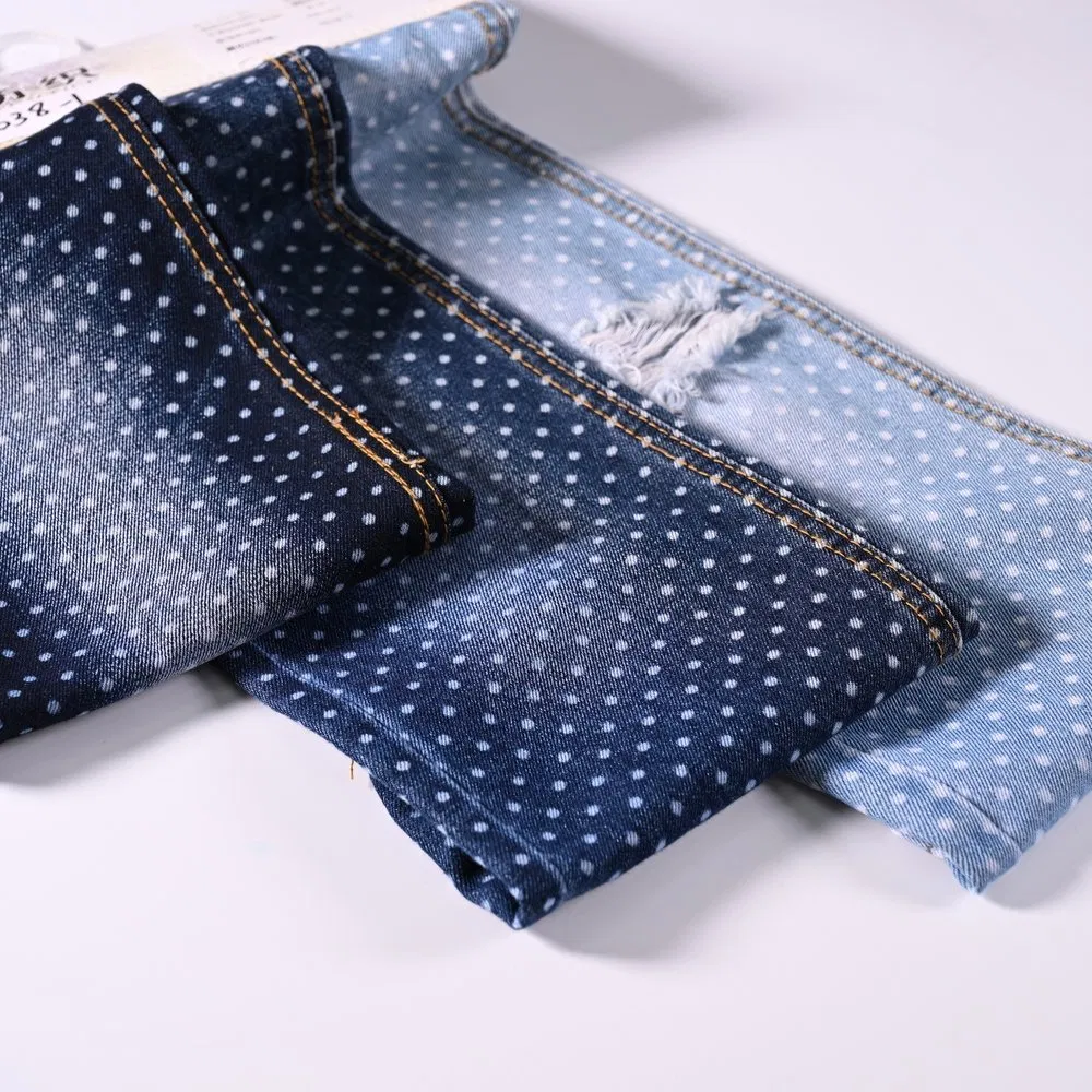 China Made Laser-Cut Distressed Laser Denim with Custom Laser Patterns