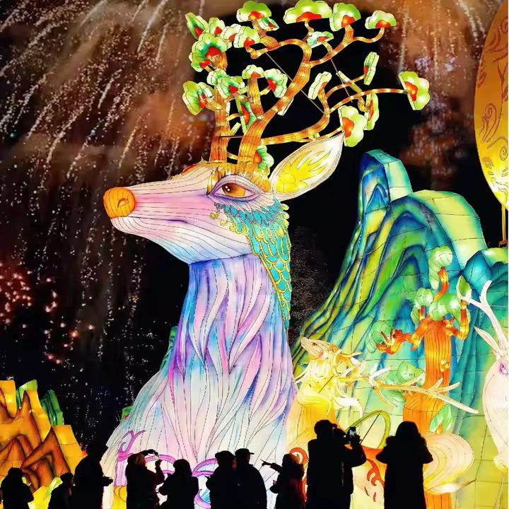 Customized Traditional Chinese Festival Lantern Colorful Cloth Animal Lights Christmas Theme Reindeer Crafts