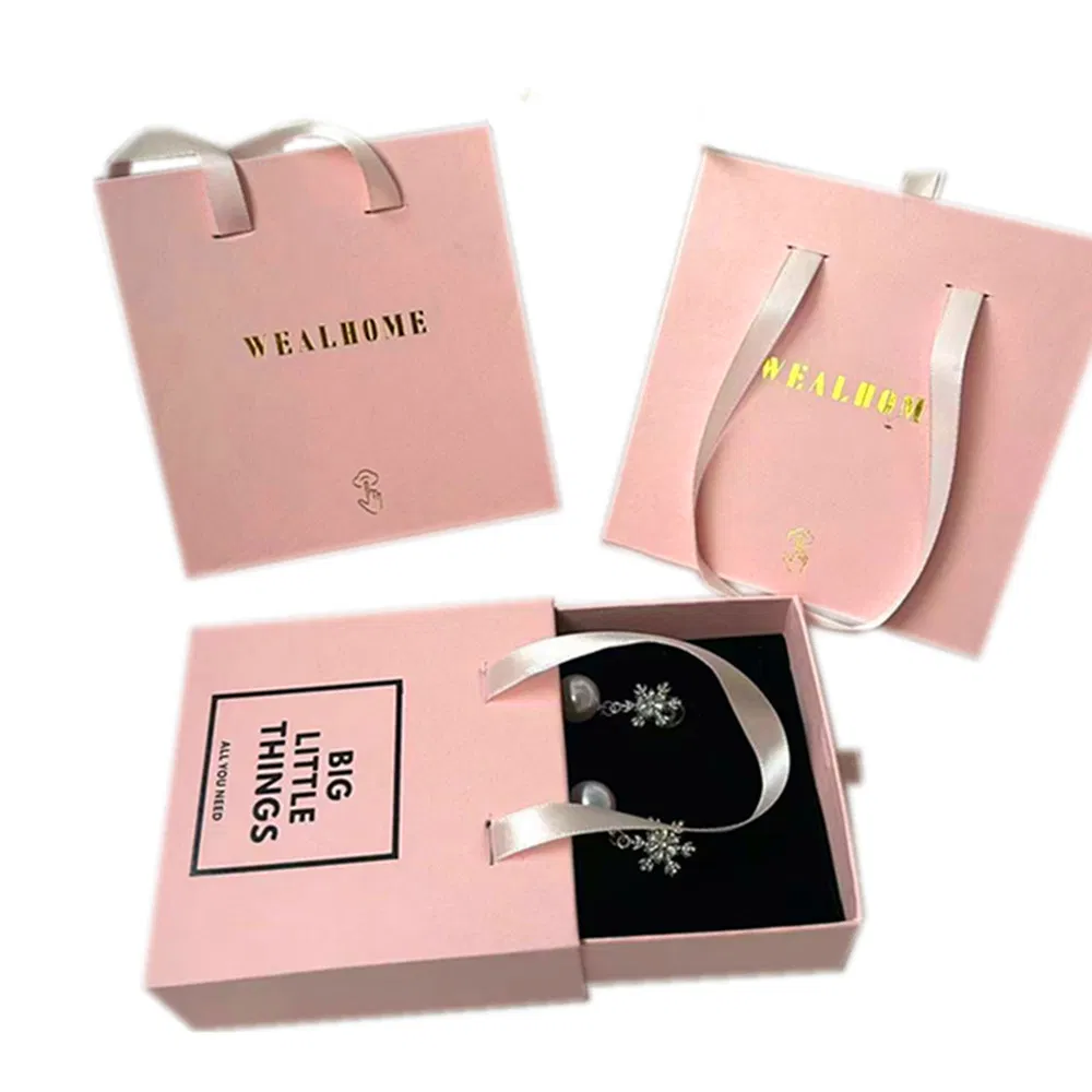 Custom Logo Cardboard Jewelry Gift Box Necklace Drawing Box Package Slide Drawer Paper Box with Black Foam for Jewelry Packaging