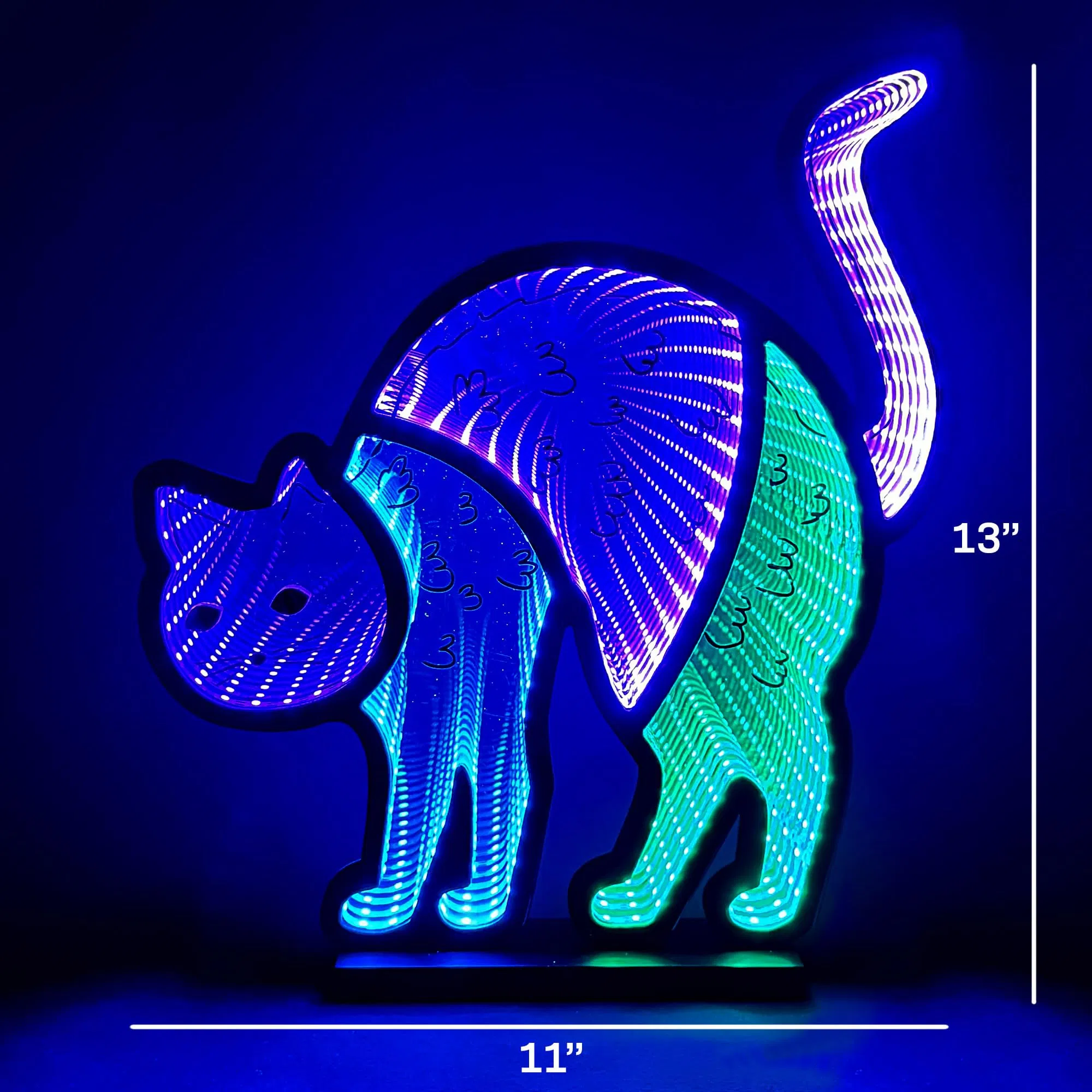 11"X13" 3D Cat Silhouette Infinity Mirror LED Light with Stand, USB-Powered Halloween Indoor Decor