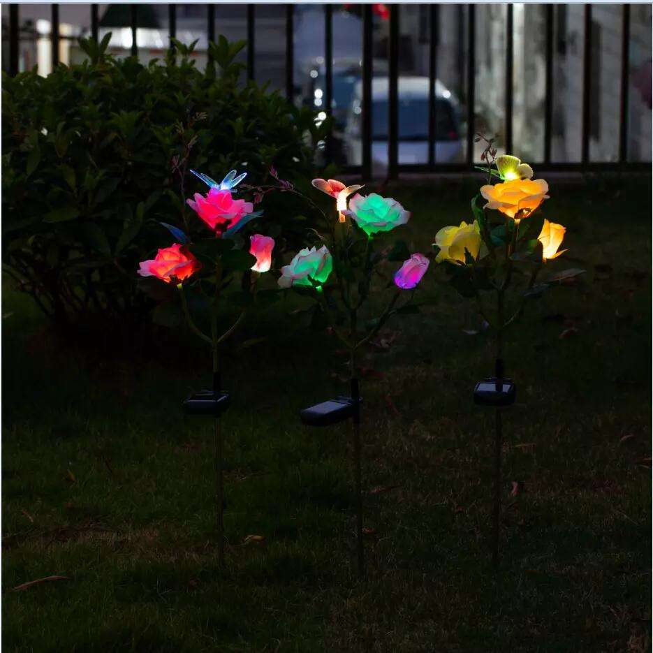 Christmas Solar Light Outdoor LED Garden Landscape Rose Flower Stake Lights