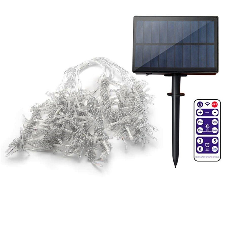 Solar Curtain String Lights Outdoor Remote Control 10m 300 LED Fairy Waterfall String Light for Home Garden Patio Wedding Christmas Party