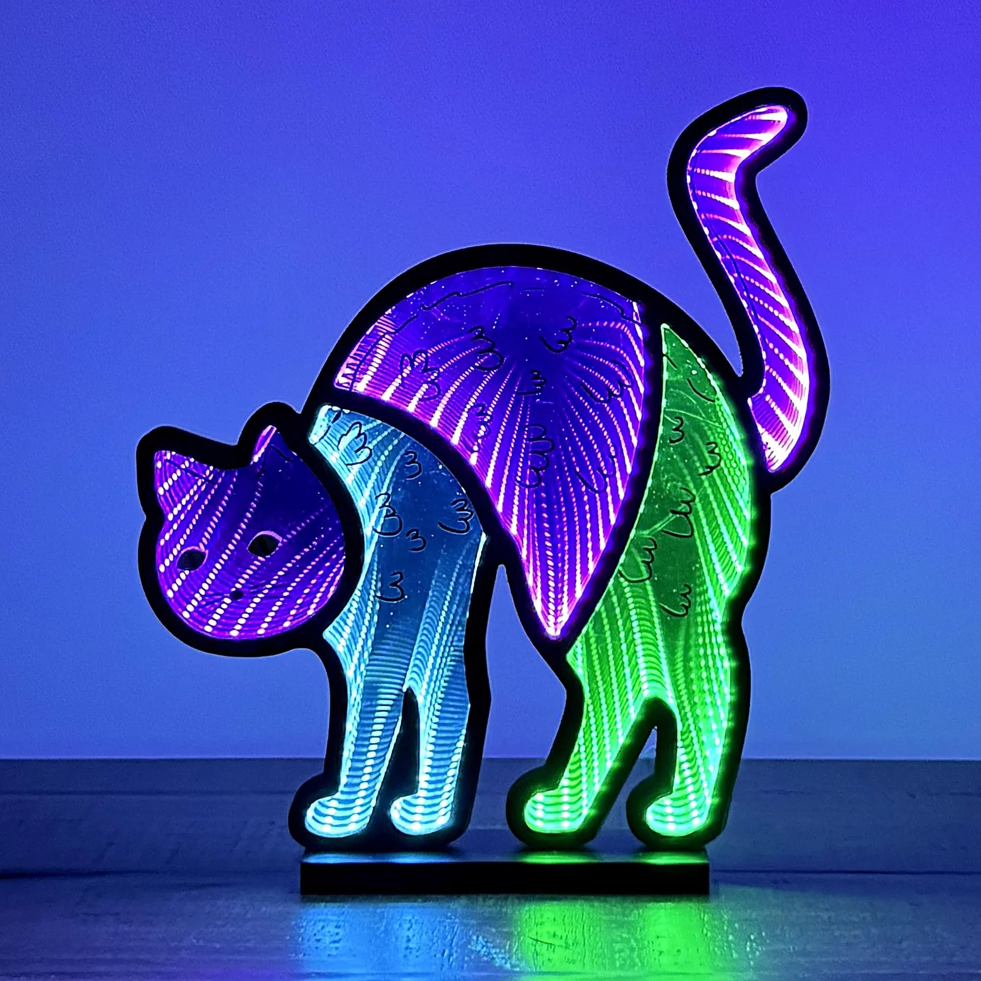 11"X13" 3D Cat Silhouette Infinity Mirror LED Light with Stand, USB-Powered Halloween Indoor Decor