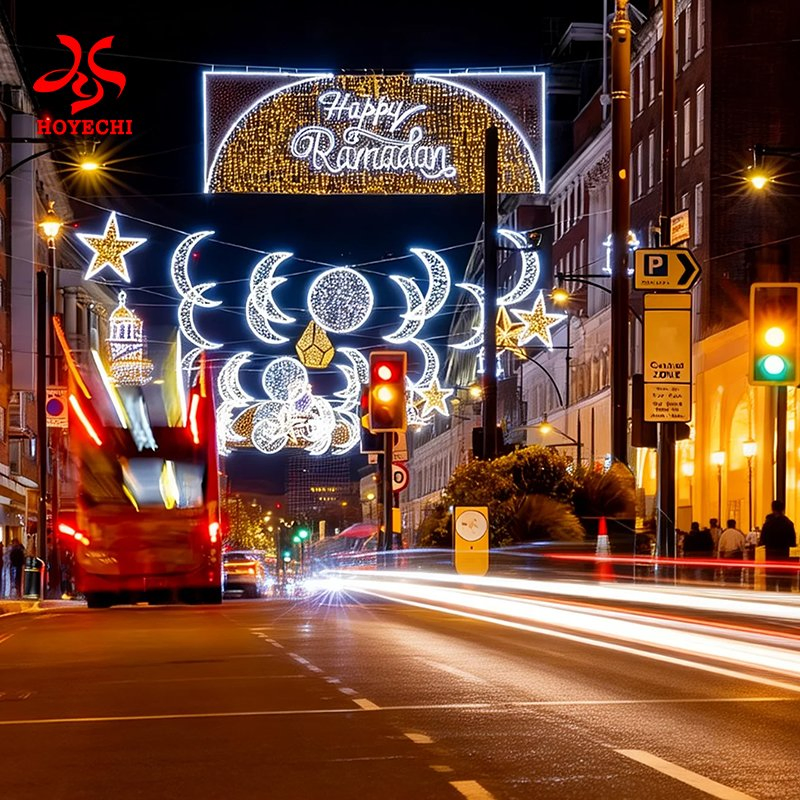 Outdoor Ramadan LED Motif Lights Moon Star Islamic Holiday Street Decoration Lighting