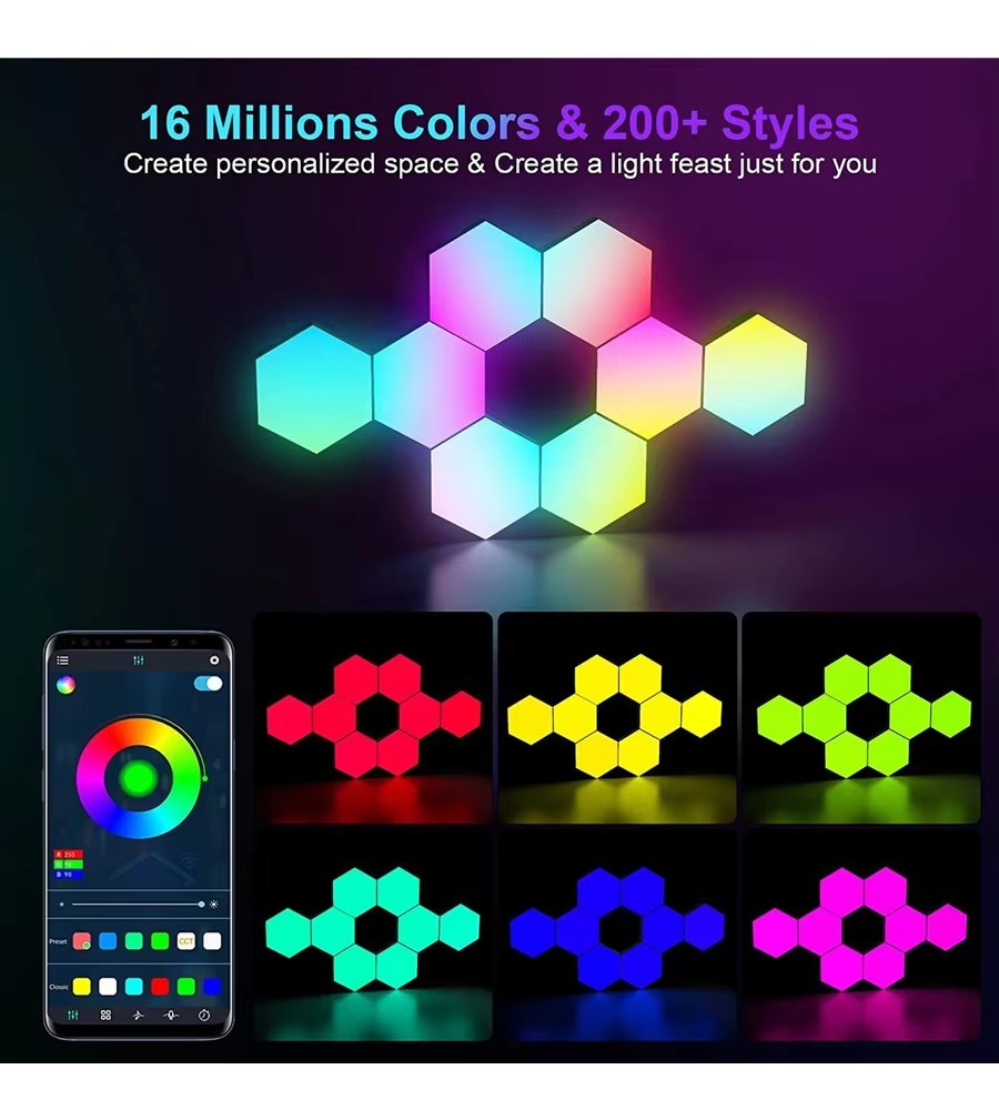 Remote+Touch Ctrl Creative LED RGB Christmas DIY Modular Quantum Beehive Wall Light Ambient Back Light Gift Night Light Set