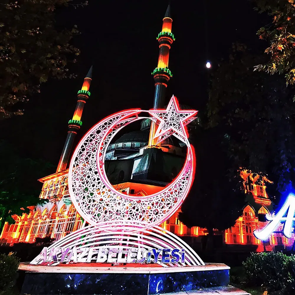 3D Sculpture Holiday Landscape LED Eid Decoration Ramadan Outdoor Moon Motif Light