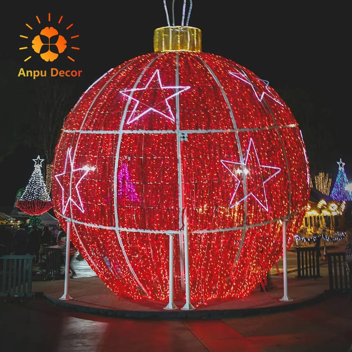 Large 3D LED Christmas Gift Box Motif Lights Outdoor Walk-Through Xmas Ball Arch for Festival Lighting Decoration