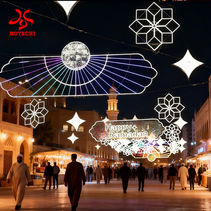 Outdoor Ramadan LED Motif Lights Moon Star Islamic Holiday Street Decoration Lighting