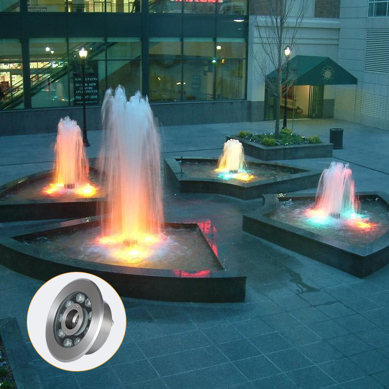 Outdoor LED Fountain Ring Light 6W 9W 12W 18W DMX Control Stainless Steel IP68 Submersible RGB Fountain Lights
