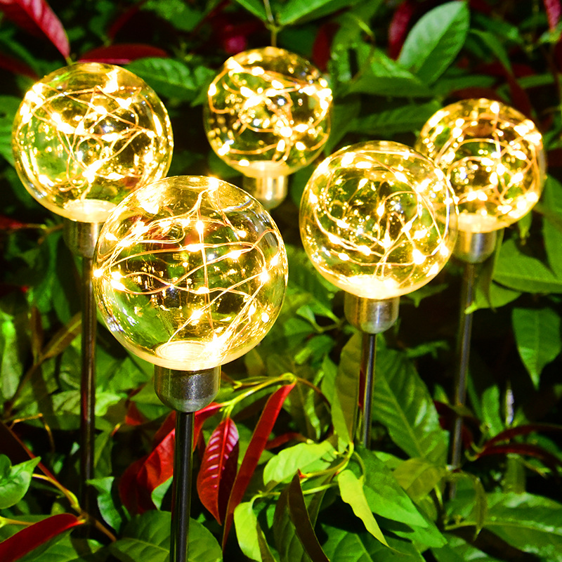 Outdoor Lamp for Landscape Path Lawn Garden Outdoor Decoration Solar Copper Wire Globe Stake Lights