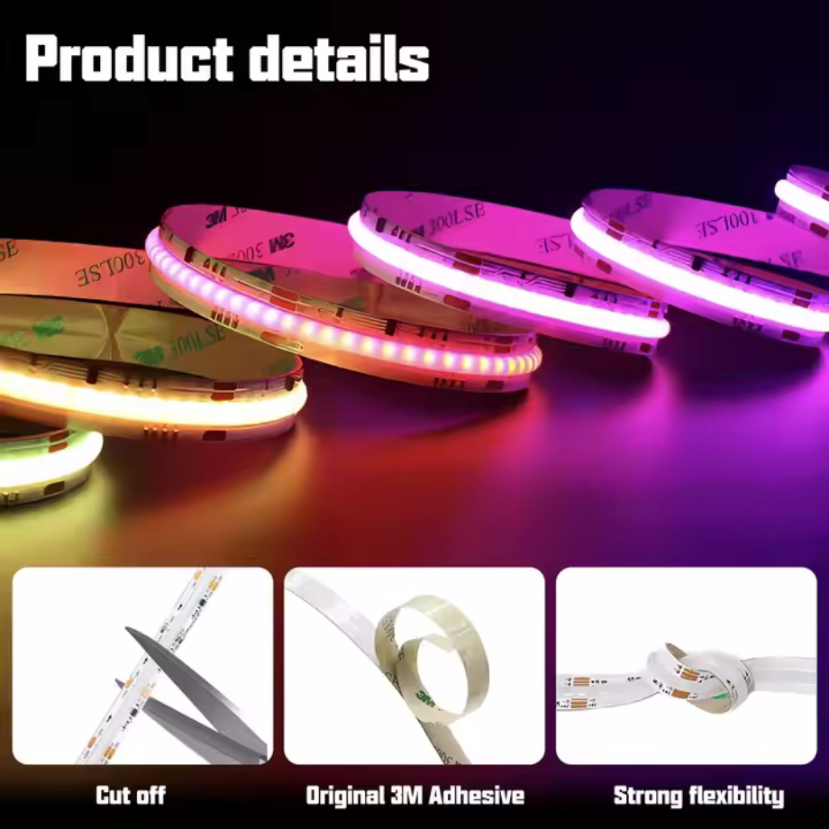 5m 12V 432LEDs/M COB Strips Digital Pixel RGB Chasing Color Music Sync COB LED Strip Lights for Gaming Room Home Decor ETL Listed