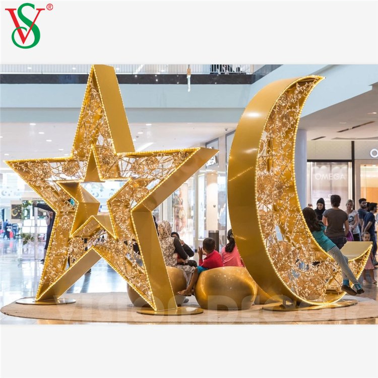 3D Ramadan Crescent Moon Star Lights for Shopping Mall Decorations
