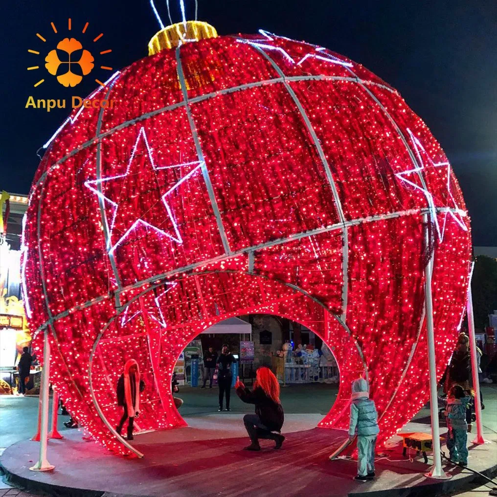 Large 3D LED Christmas Gift Box Motif Lights Outdoor Walk-Through Xmas Ball Arch for Festival Lighting Decoration