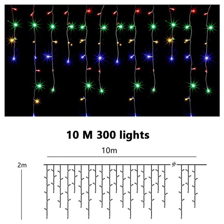 Solar Curtain String Lights Outdoor Remote Control 10m 300 LED Fairy Waterfall String Light for Home Garden Patio Wedding Christmas Party - Multi-Color