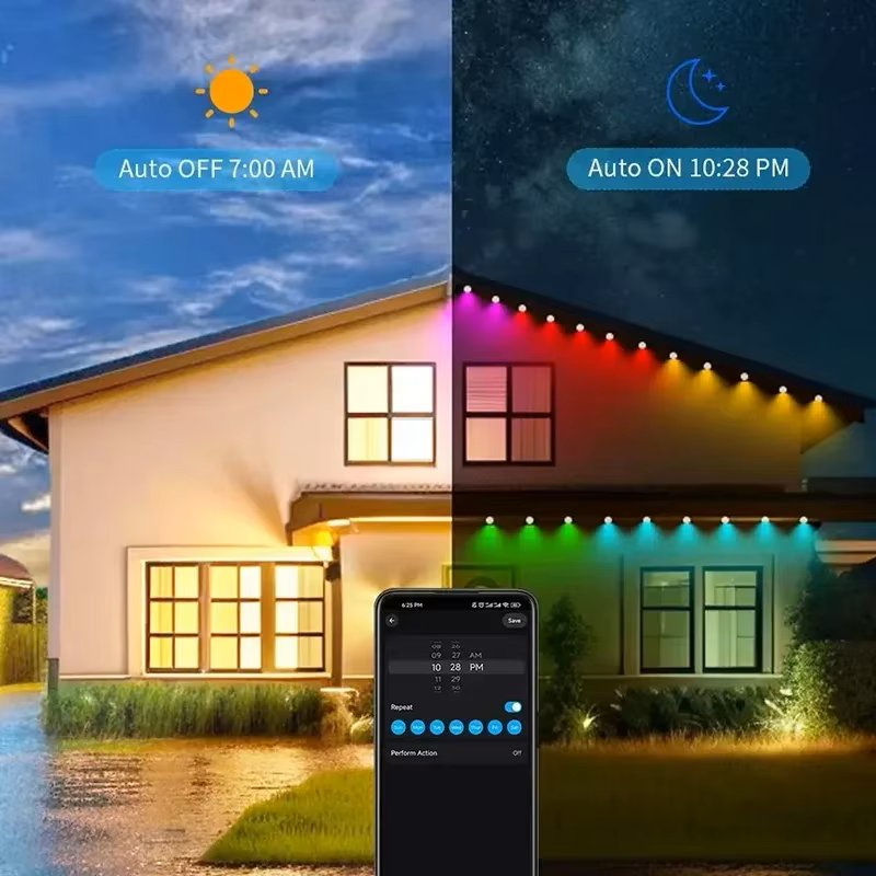 15m/30m/45m Smart WiFi Rgbic Eaves Lights Permanent Outdoor LED Light APP Remote Voice Control DIY Music Sync Timer Waterproof Party Decor
