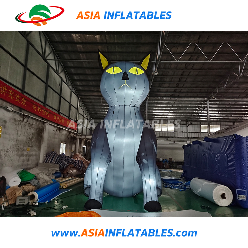 LED Lighting Inflatable Black Cat Model Inflatable Cat Animal for Halloween Decor