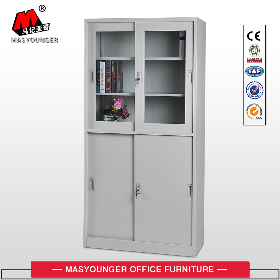 Modern Sliding Door Metal Storage Cupboard with Two Shelves