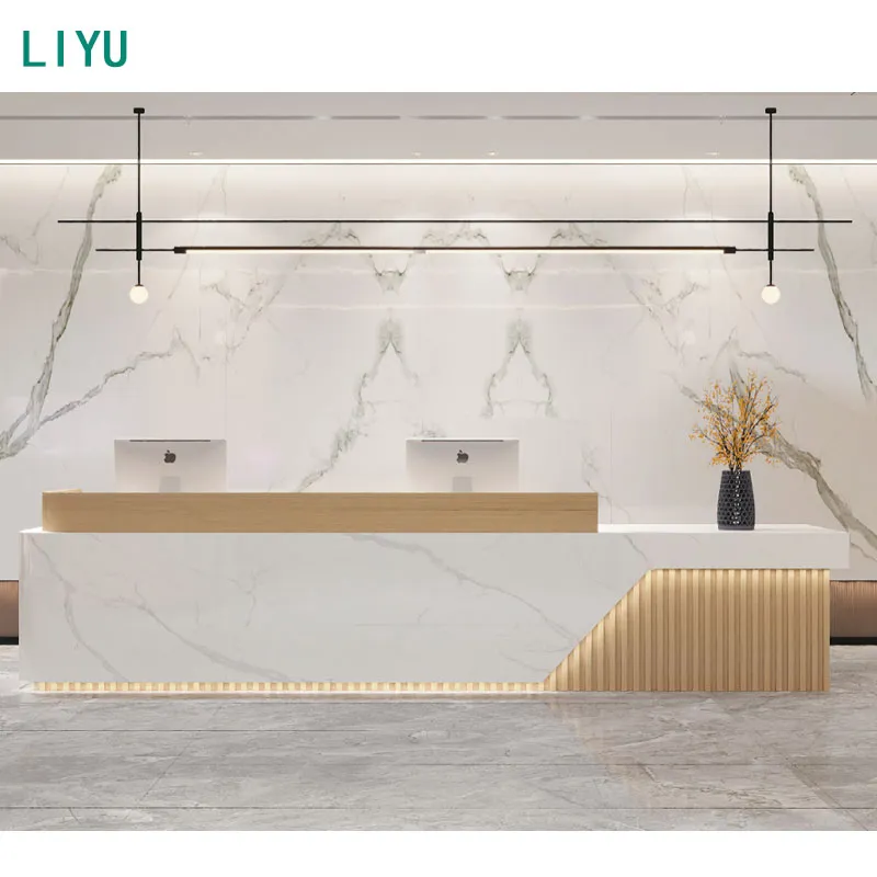 Liyu High End Modern Luxurious Office Building Furniture Large Front Desk Salon SPA Beauty Lobby Welcome Reception Desk