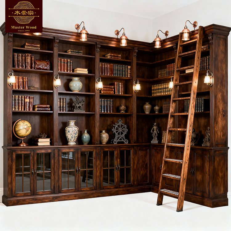 Whole House Customization Heritage Farmhouse Floor-to-Ceiling Warm Ambient Lighting Hidden Compartments for Private Office - Custom Bookcase