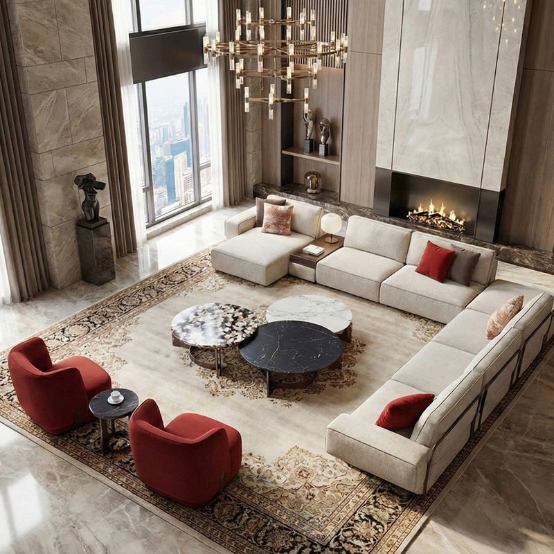 4 Seater Velvet Sectional Sofa Modern Style Metal Design L Shape Couch for Office Lounge