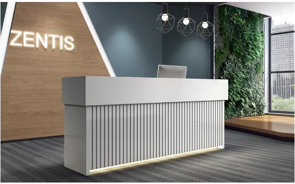Reception Counter Hall Hotel Office 2025 New Design Modern Custom LED Light Wood Bar Shop Desk Counter Reception