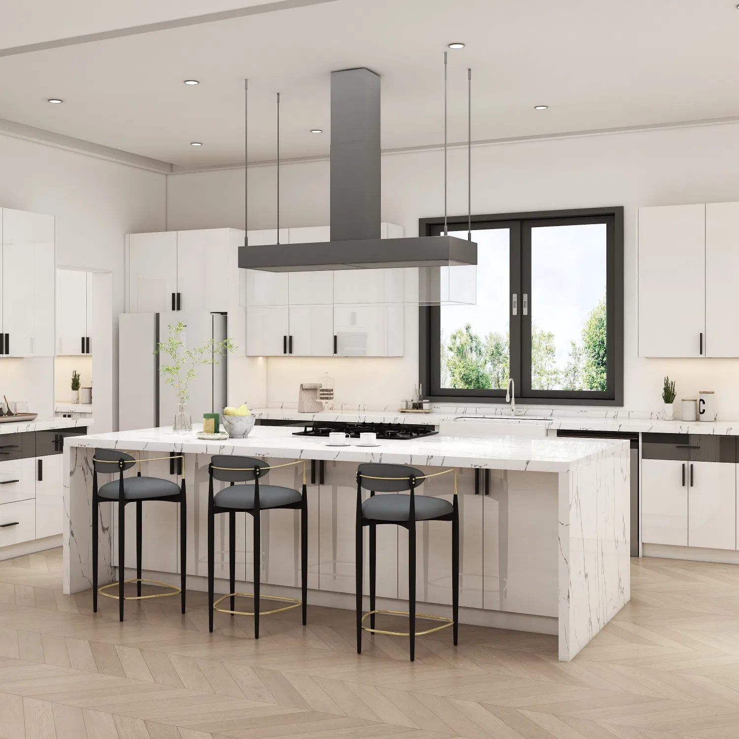 Foshan Factory White Shaker House Kitchen Cabinet Storage Cupboard