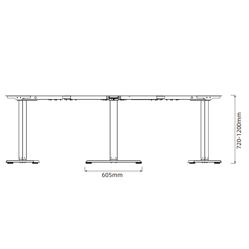 Hz Three Motor Electric L-Shaped Foldable Height Adjustable Standing Desk Frame with 3-Leg Support