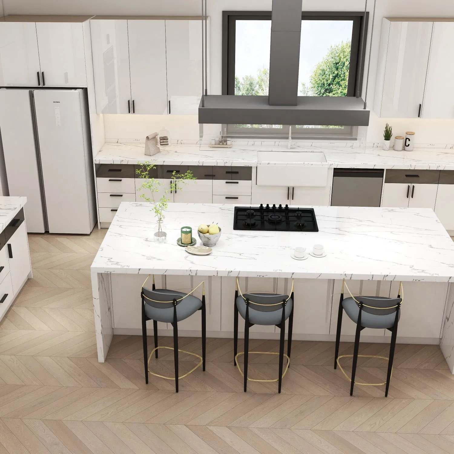 Foshan Factory White Shaker House Kitchen Cabinet Storage Cupboard