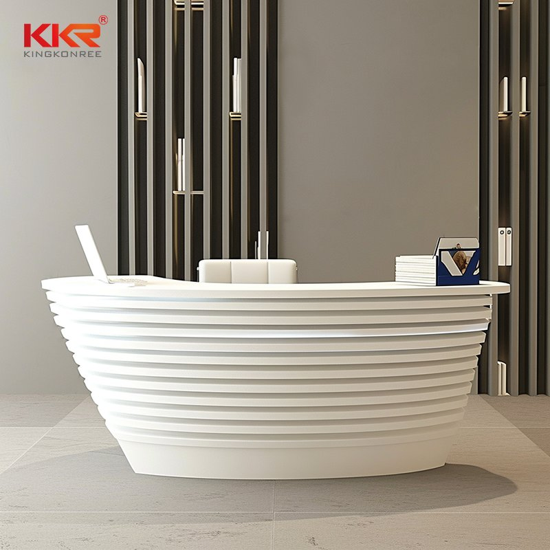 Small Beauty Salon Reception Desk White Gloss L Shape Round Oval Custom Information Front Table